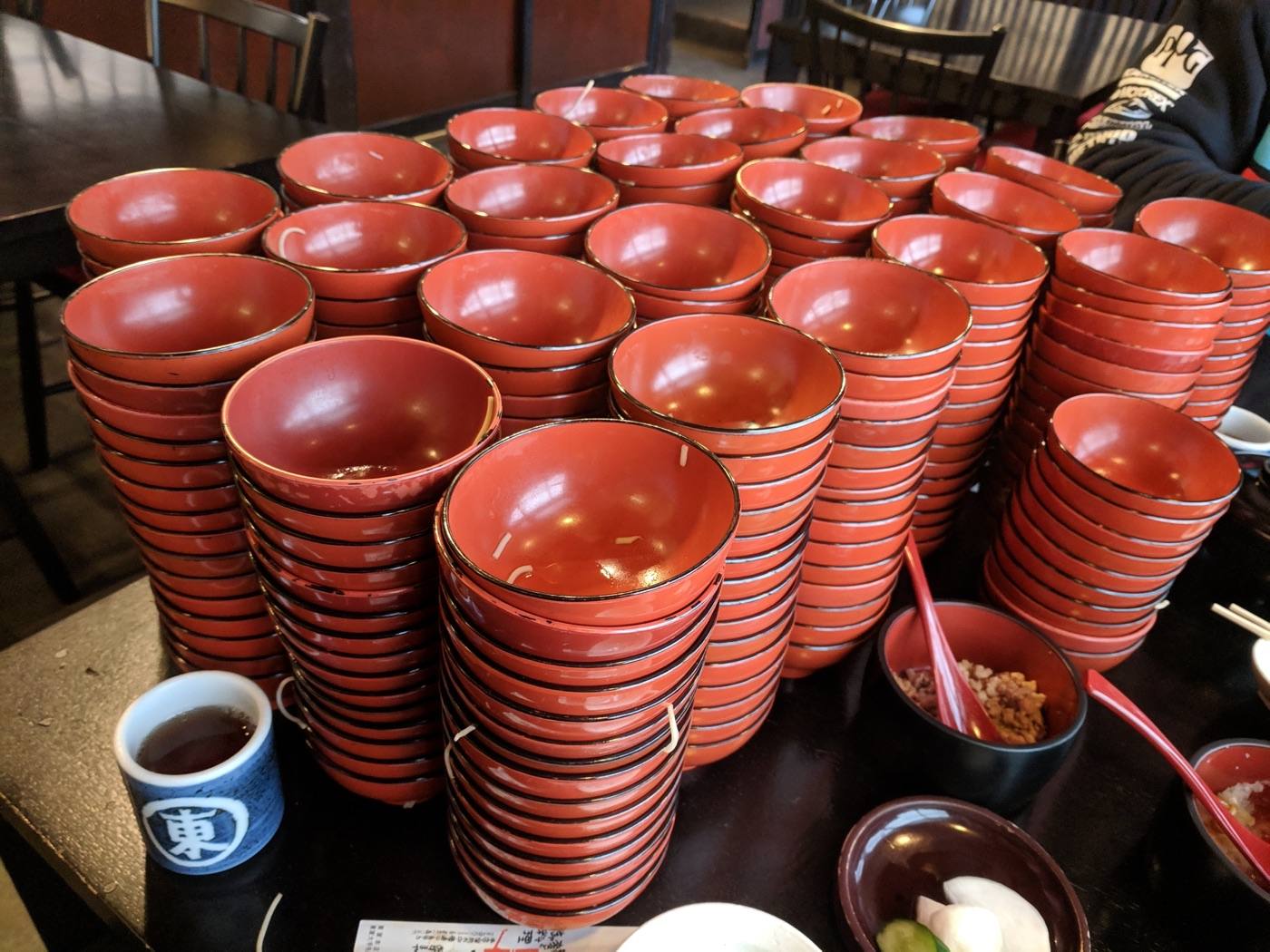 wanko soba, a tower of small noodle bowls