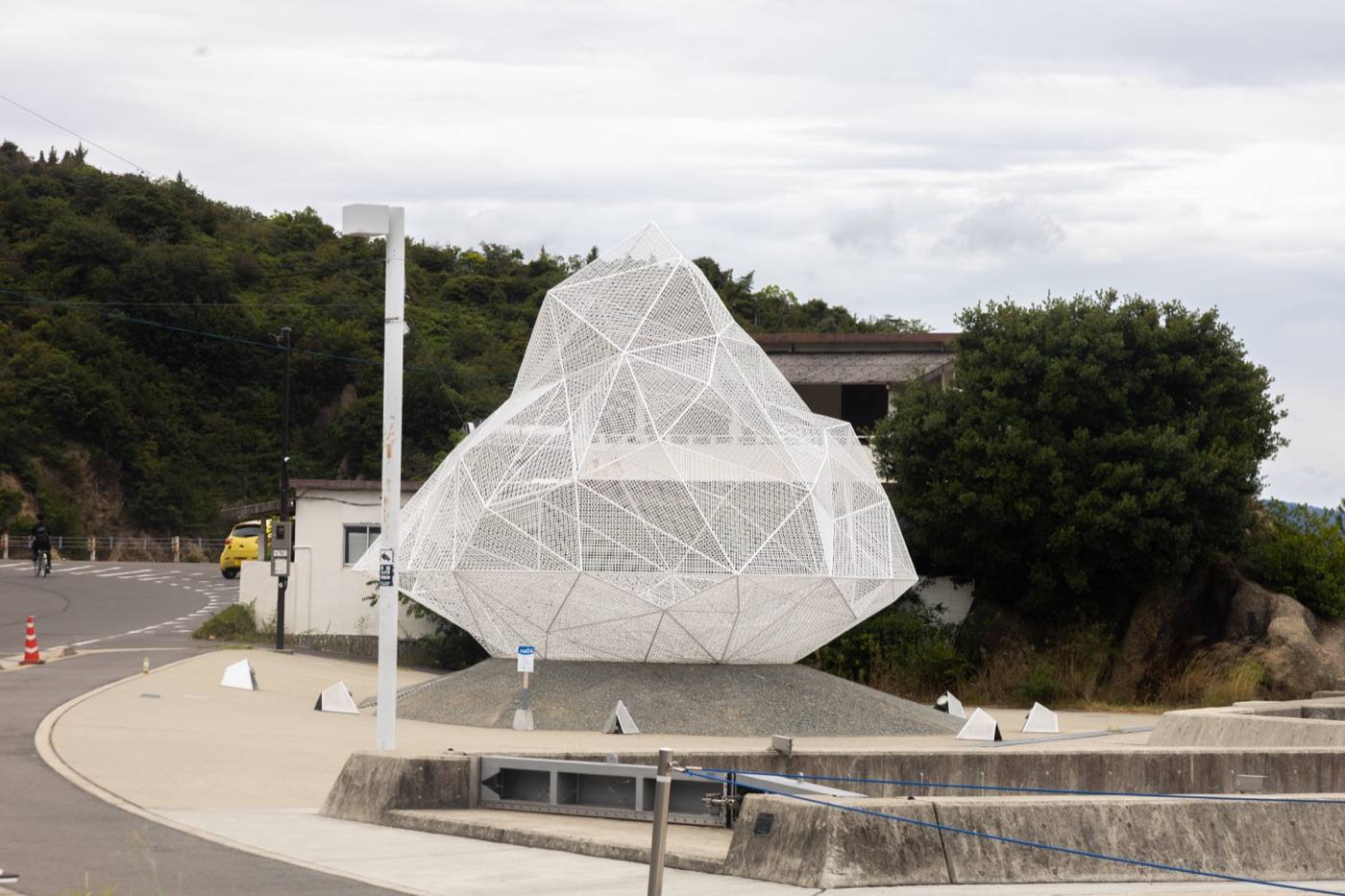 a modern artwork on an island