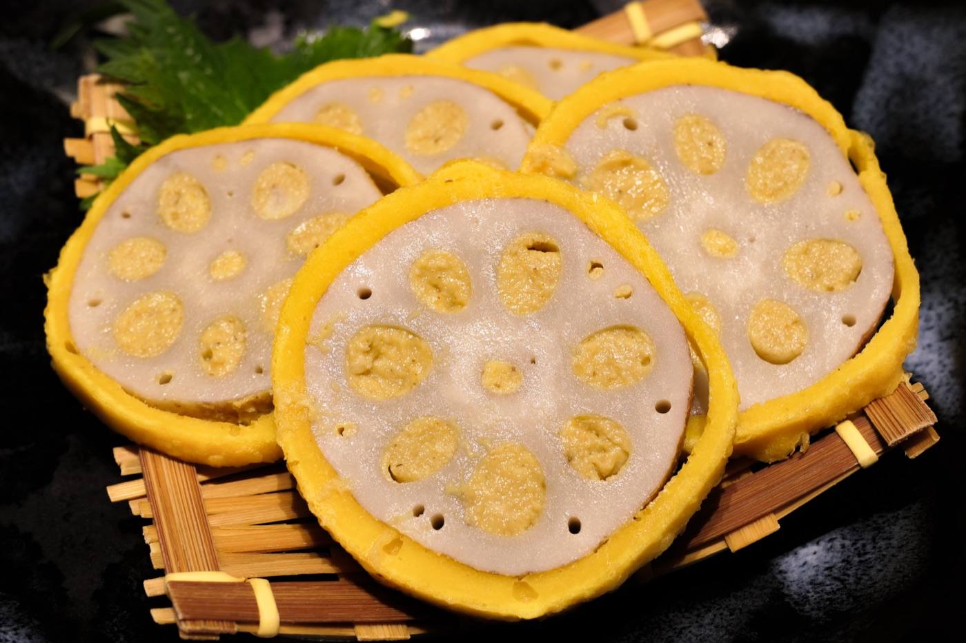 karashi renkon, mustard lotus root cut open