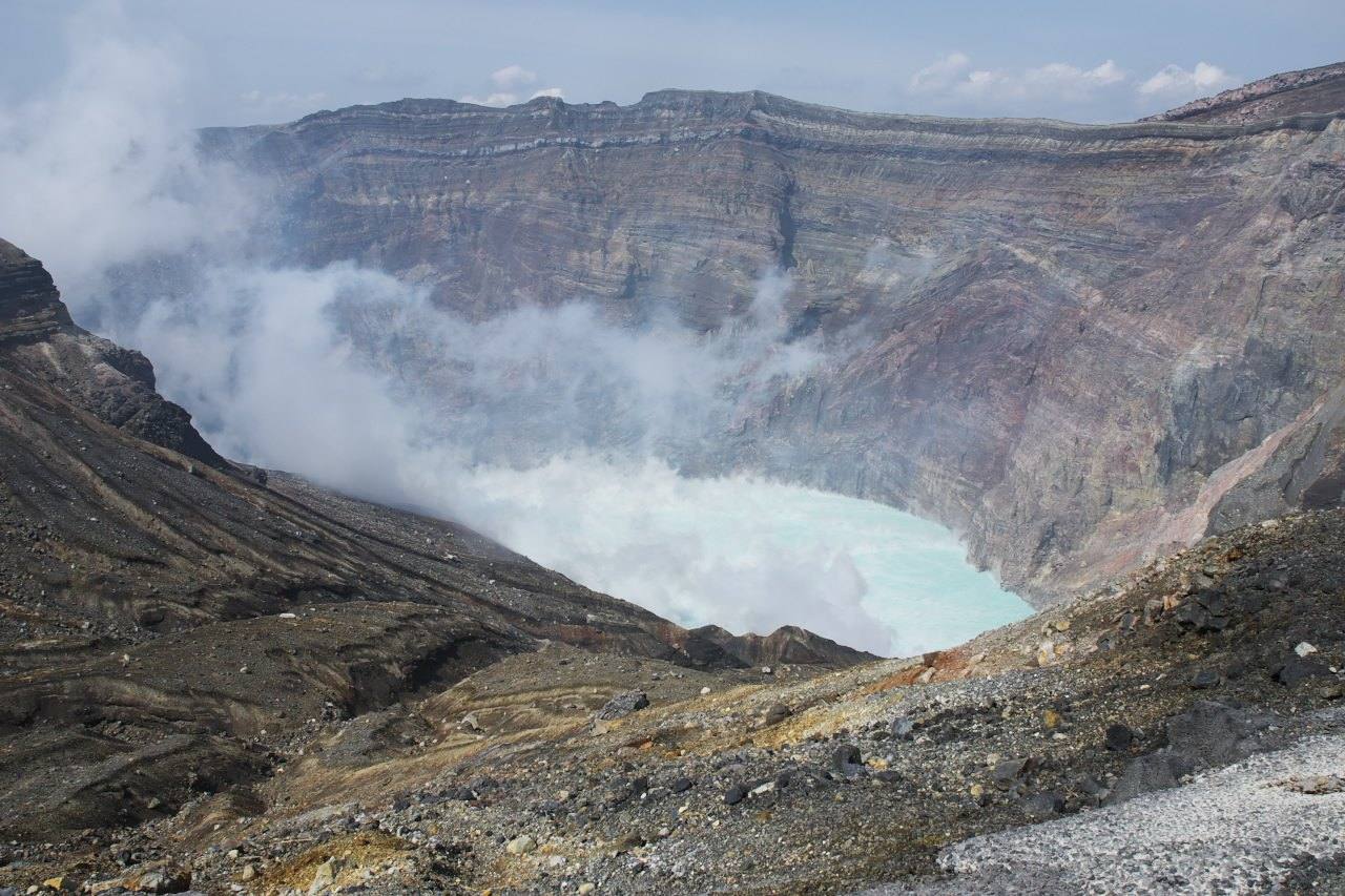 the crater of Mount Nakadake on Aso