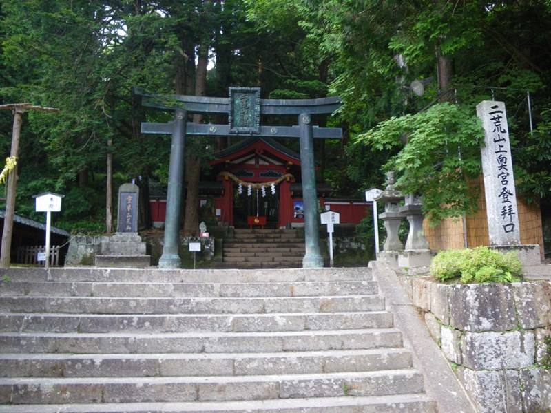a red torii and the path to a shrine
