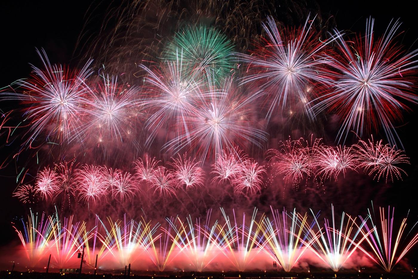 fireworks over a river