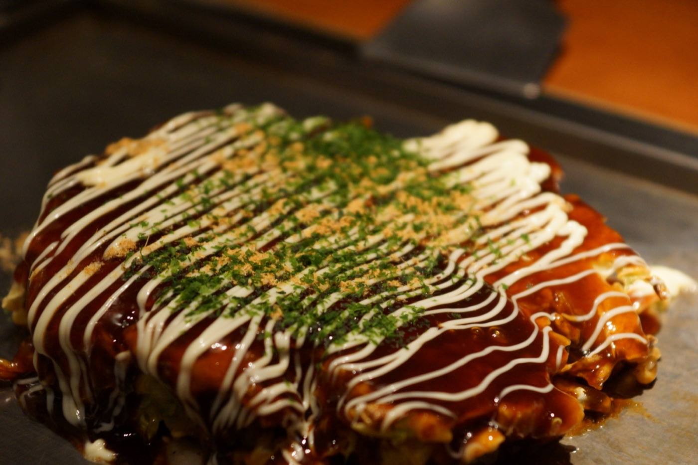 okonomiyaki on the hot plate
