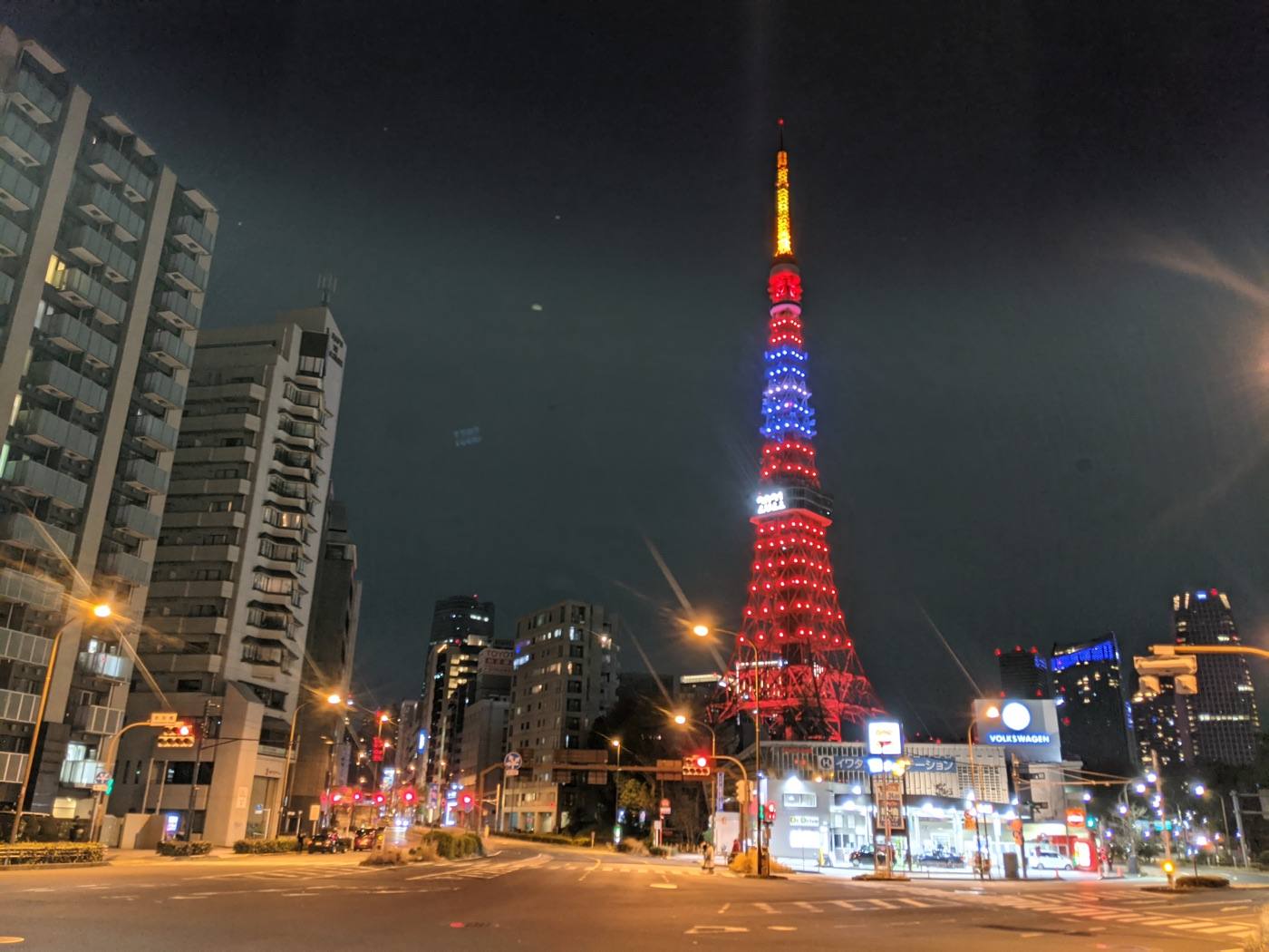Tokyo Tower lit up at night