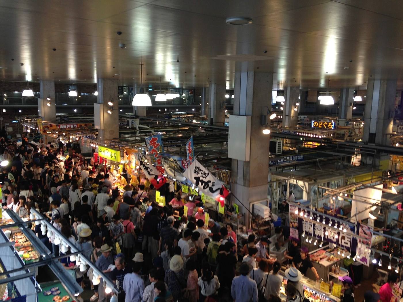 the sushi counters inside Karato Market